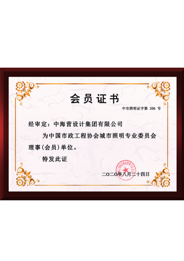 城市专业照明委员会 会员证